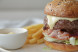 Hamburger with potato bun and marbled cutlet