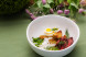 Roast beef Okroshka with quail eggs and kvass